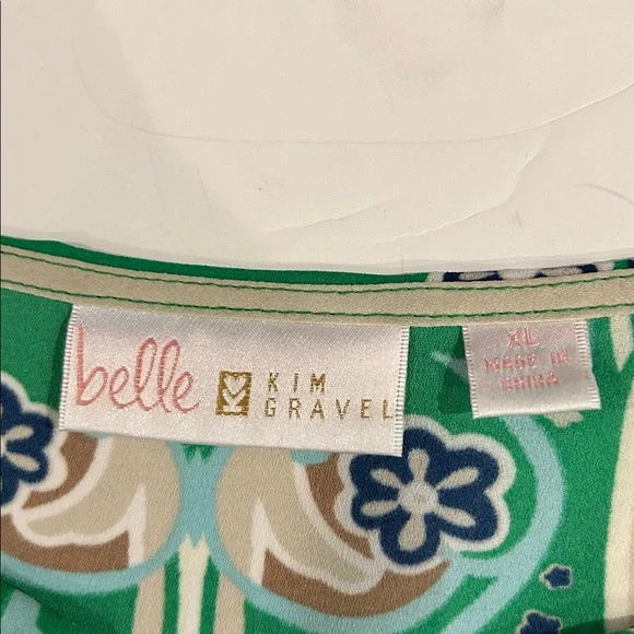 Belle Kim Gravel L/S Woven blouse XL green pattern Like new - Picture 3 of 4